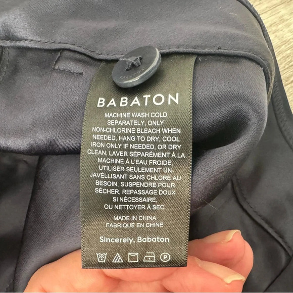 Babaton Aritzia Navy Satin Dress Pants Straight Leg Pleated Office Party Sz 8 - Picture 13 of 13